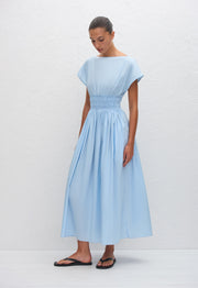 Shirred Waist Midi Dress - Sky - Matteau
